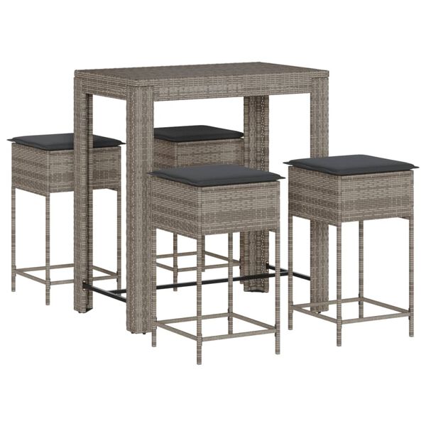 vidaXL Garden Bar Set Grey PE rattan, Powder-Coated Steel