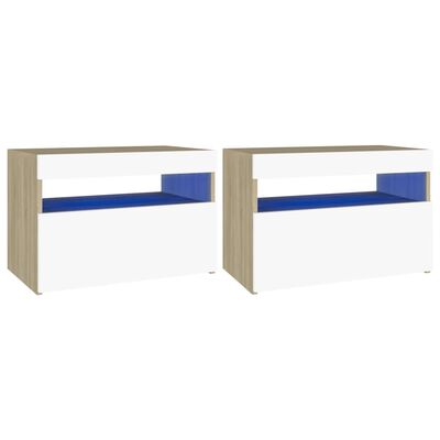 vidaXL TV Stands with LED Lights 2 pcs White and Sonoma Oak 23.6"x13.8"x15.7"