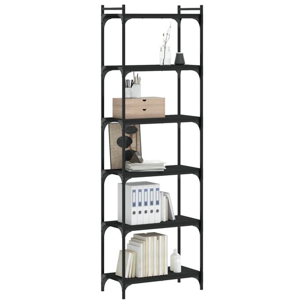 vidaXL Bookcase Black Engineered Wood, Metal 23.6 x 11.8 x 74.0 in