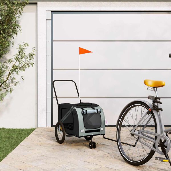 vidaXL Pet Bike Trailer Grey and Black Oxford Fabric and Iron