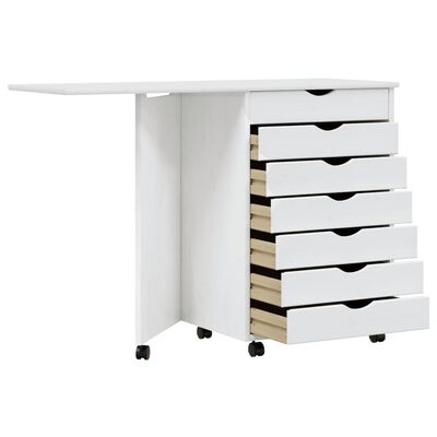 vidaXL Rolling Cabinet with Desk MOSS White Solid Wood Pine