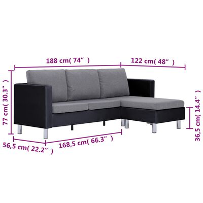 vidaXL 3-Seater Sofa with Cushions Black Faux Leather