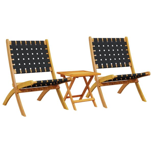 vidaXL Folding Patio Chairs 2 pcs with Table Black Solid Wood