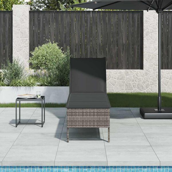 vidaXL Sun Lounger with Cushion Grey 55x200x44cm Poly Rattan