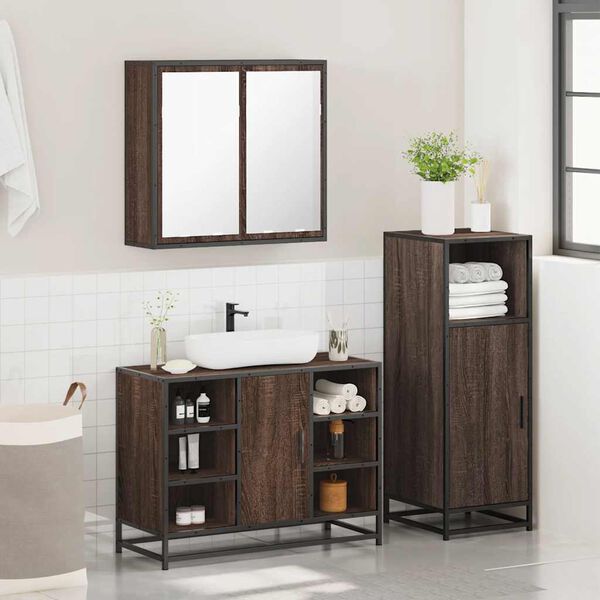 vidaXL Bathroom Furniture Set Brown Oak Engineered wood, Metal, Glass
