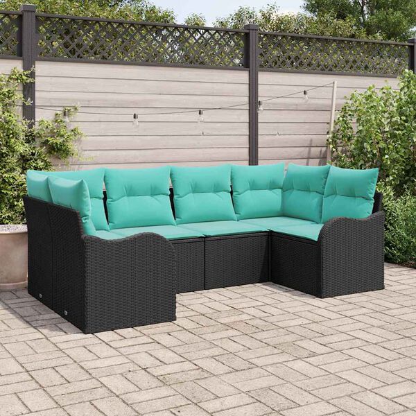 vidaXL Sofa Set with Cushion 6 pcs Black Synthetic: Poly Rattan
