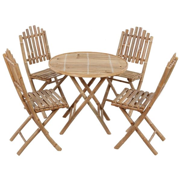 vidaXL Patio Dining Set Set of 4 Bamboo Bamboo, Polyester Medium