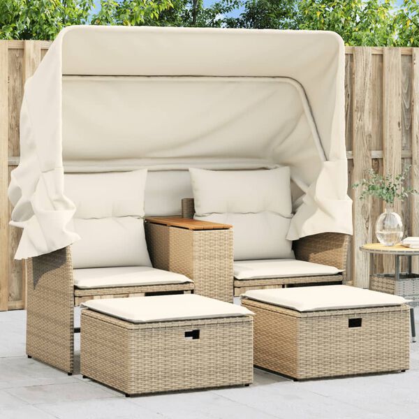 vidaXL Garden Sofa Beige PE rattan Standard Removable Covers