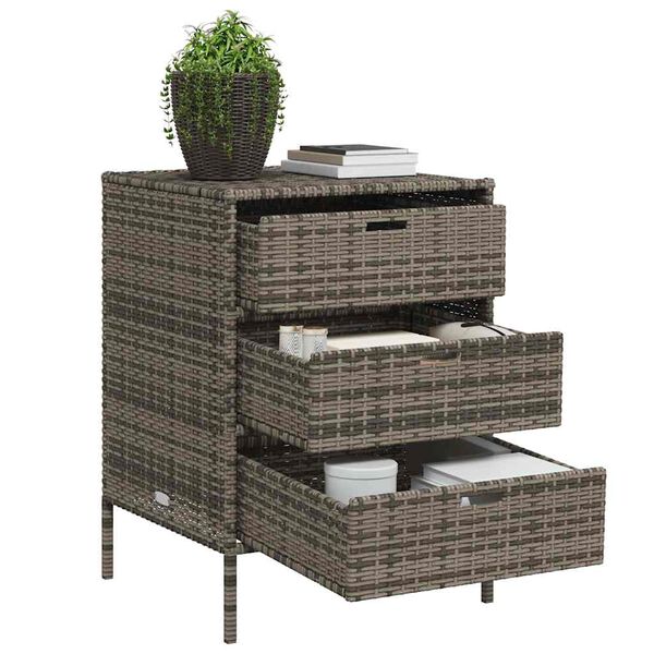 vidaXL Garden Storage Cabinet Gray PE Rattan, Powder-Coated Steel Medium