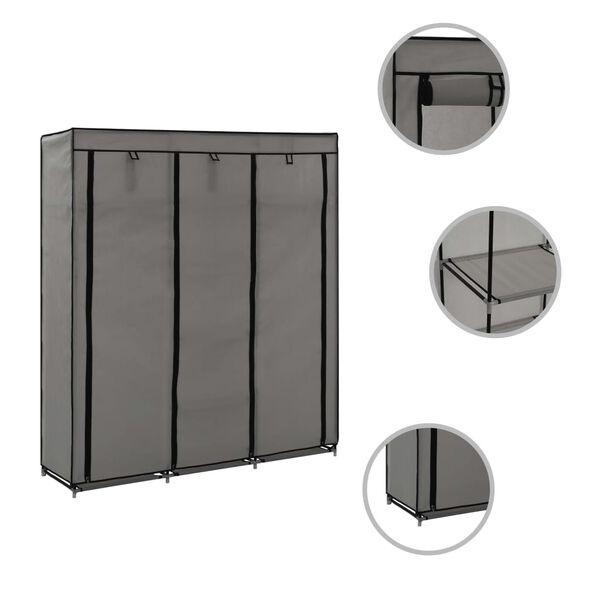 vidaXL Wardrobe Grey Non-woven fabric Medium Collapsible Wardrobe