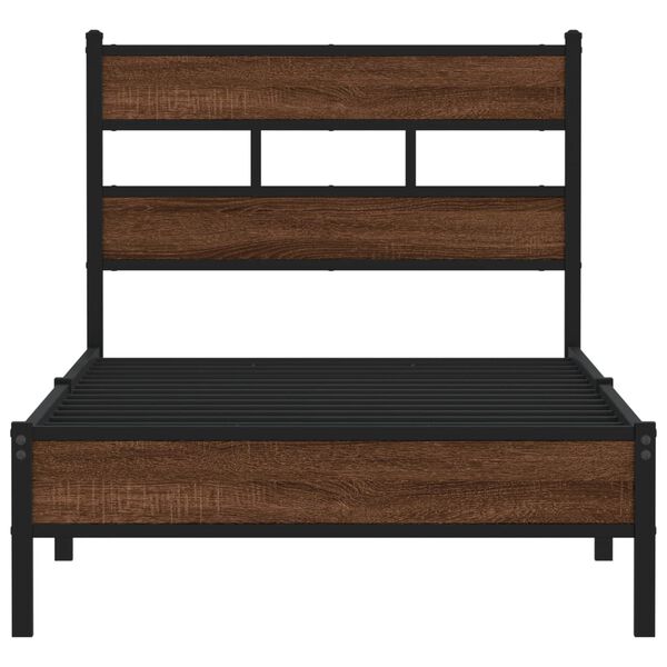 vidaXL Bed Frame Brown Oak Steel, engineered wood Single size Bed Frame