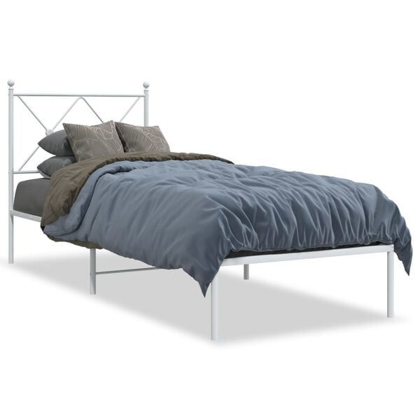 vidaXL Bed Frame White Powder-Coated Steel Twin Bed Frame Rectangular
