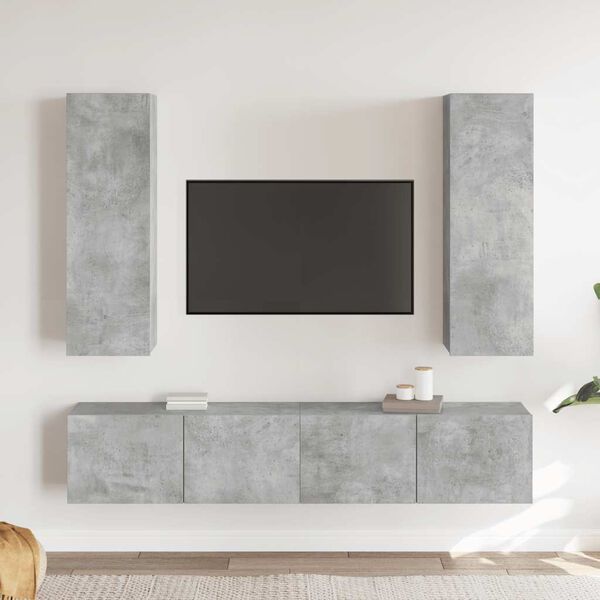 vidaXL TV Cabinet Set of 4 Concrete Grey Engineered Wood Medium