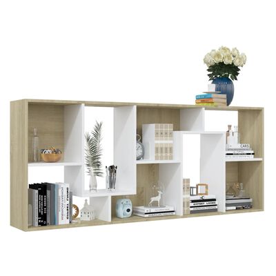 vidaXL Book Cabinet White and Sonoma Oak 26.4"x9.4"x63.4" Engineered Wood