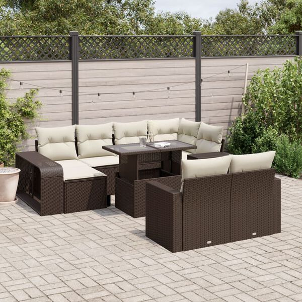 vidaXL Garden Sofa Set Brown PE rattan, powder-coated steel, tempered glass