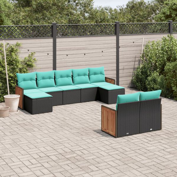 vidaXL Patio Sofa Set Black, Blue