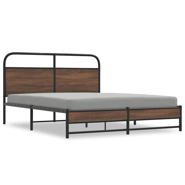 vidaXL Bed Frame Brown oak Steel, engineered wood Double Durable
