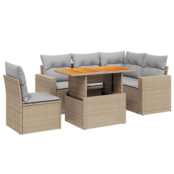 vidaXL Garden Sofa Set Beige PE Rattan Large Adjustable Armrests