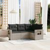 vidaXL 4 Piece Patio Sofa Set with Cushions Light Gray Poly Rattan