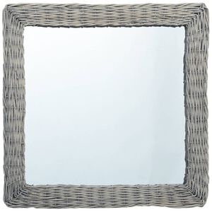 vidaXL Mirror Natural Wicker, Glass 19.7 x 19.7 in Decorative Inlays