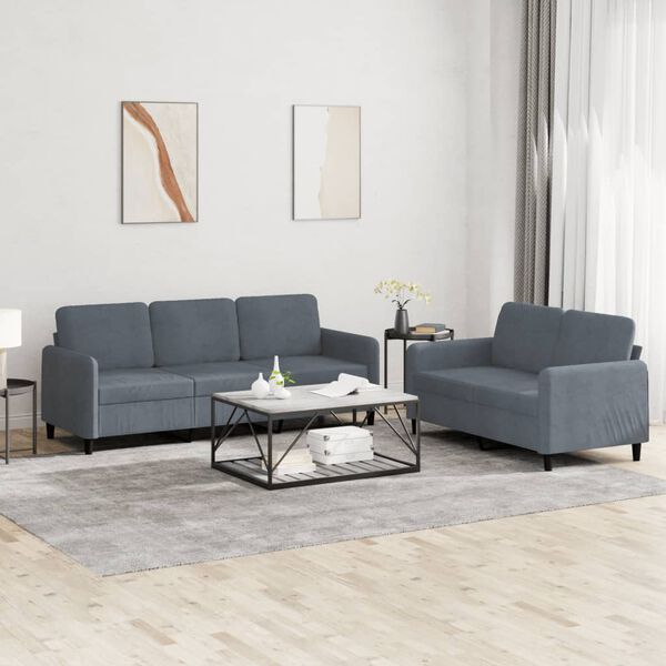 vidaXL Sofa Set Dark grey Velvet (100% polyester), metal, textilene, plywood