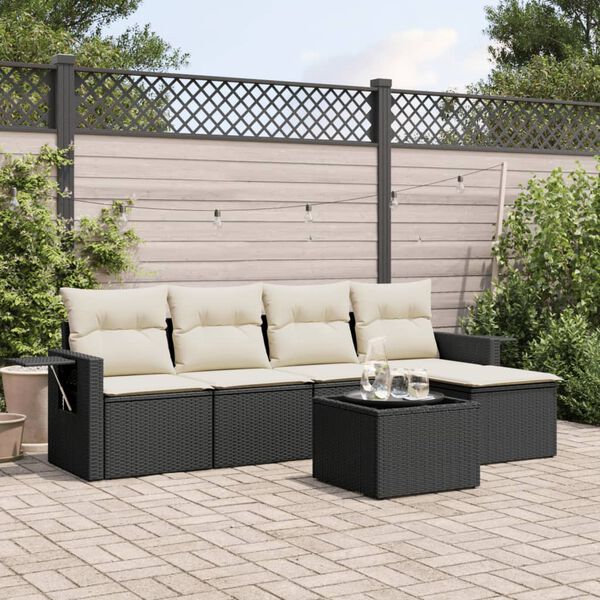 vidaXL Garden Sofa Set Black PE Rattan 6-person set Adjustable Armrests