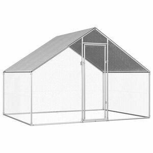 vidaXL Chicken Cage Silver frame + gray roof Galvanized steel, PE roof