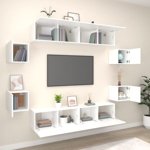 vidaXL TV Cabinet Set Set of 8 White Engineered Wood Standard