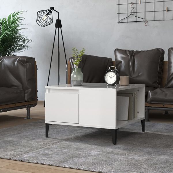 vidaXL Coffee Table High Gloss White Engineered Wood Compact Square