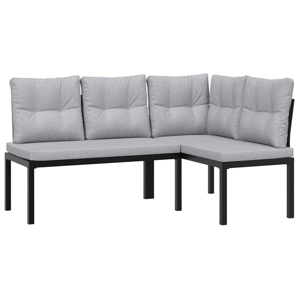 vidaXL Garden Sofa Set Black Powder-Coated Steel Large Modular