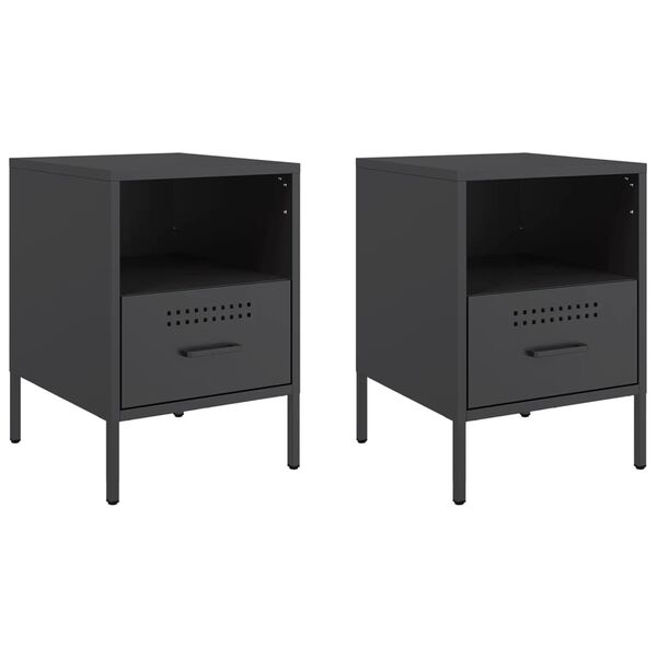 vidaXL Bedside Cabinet Set of 2 Black Cold-rolled steel Medium