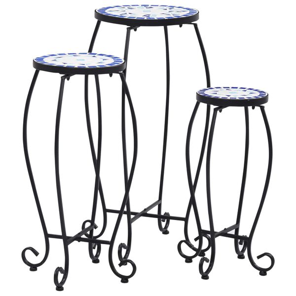 vidaXL Table Set of 3 Blue and white Iron and ceramic Small