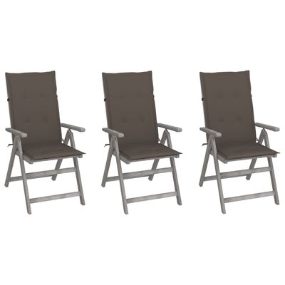 vidaXL Patio Reclining Chairs 3 pcs with Cushions Solid Acacia Wood