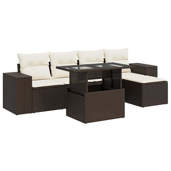 vidaXL Garden Sofa Set Brown PE rattan Large Adjustable Armrests