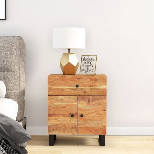 vidaXL Bedside Cabinet Natural wood and black