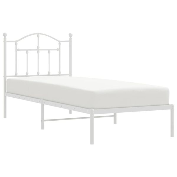 vidaXL Bed Frame White Powder-coated steel Twin Bed Frame Rectangular