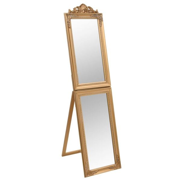 vidaXL Free-standing Mirror Gold Glass, eucalyptus wood, engineered wood
