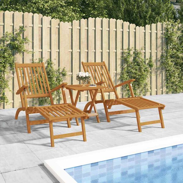 vidaXL Deck Chair Brown Solid Acacia wood Standard Adjustable Armrests