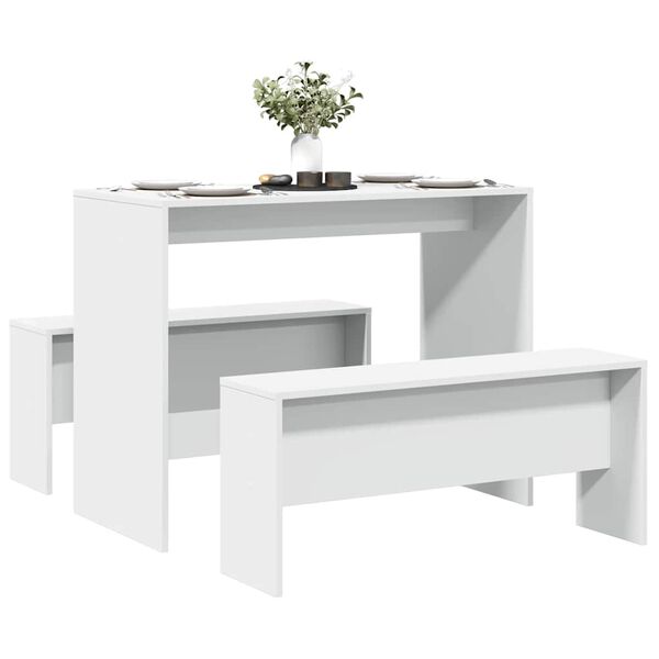 vidaXL Dining Table And Bench Set White Engineered wood Medium