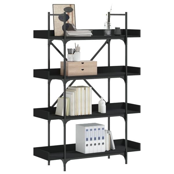 vidaXL Bookcase Black Engineered wood, Metal Bookcase Rectangular