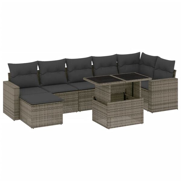 vidaXL Garden Sofa Set Gray PE Rattan 8 Piece Modular