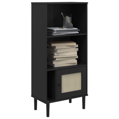 vidaXL Bookcase SENJA Rattan Look Black 23.6"x13.8"x51.2" Solid Wood Pine