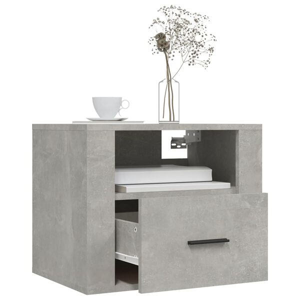 vidaXL Wall-mounted Bedside Cabinet Set of 2 Concrete grey Engineered wood