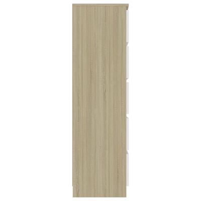 vidaXL Drawer Sideboard White and Sonoma Oak 23.6"x13.8"x47.6" Engineered Wood
