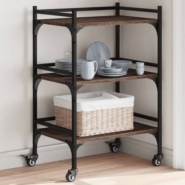 vidaXL Kitchen Trolley Brown Oak 19.7"x13.8"x29.7" Engineered Wood