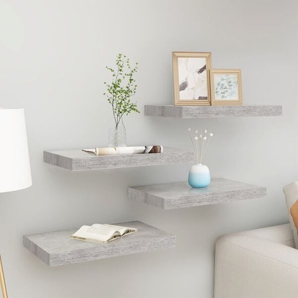vidaXL Wall Shelf Set of 4 Concrete Gray Honeycomb MDF, Metal
