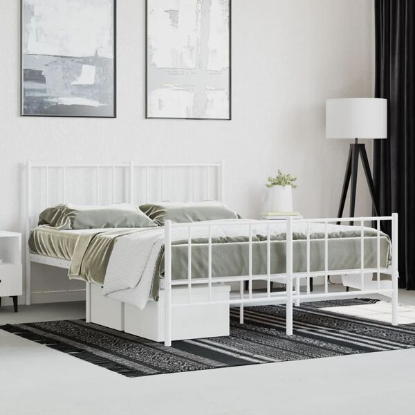 vidaXL Bed Frame White Steel Double Bed Frame Rectangular Durable