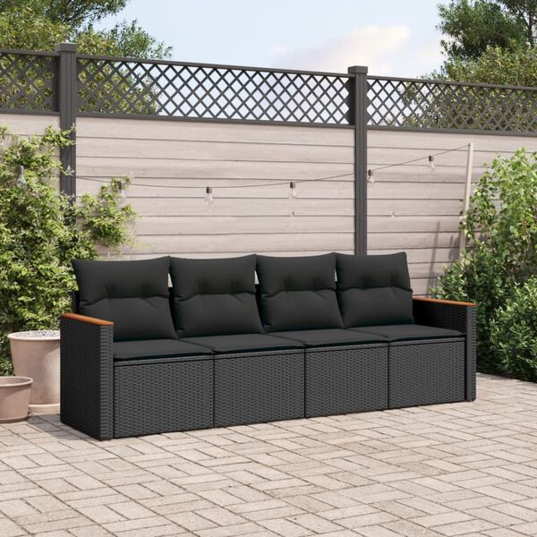 vidaXL Garden Sofa Set Black PE rattan, powder-coated steel, polyester