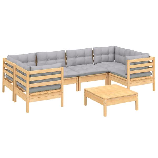 vidaXL Garden Lounge Set Grey Solid pinewood, fabric (100% polyester)