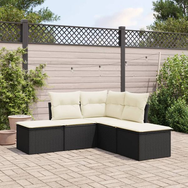 vidaXL Garden Sofa Set Black PE rattan, powder-coated steel, 100% polyester